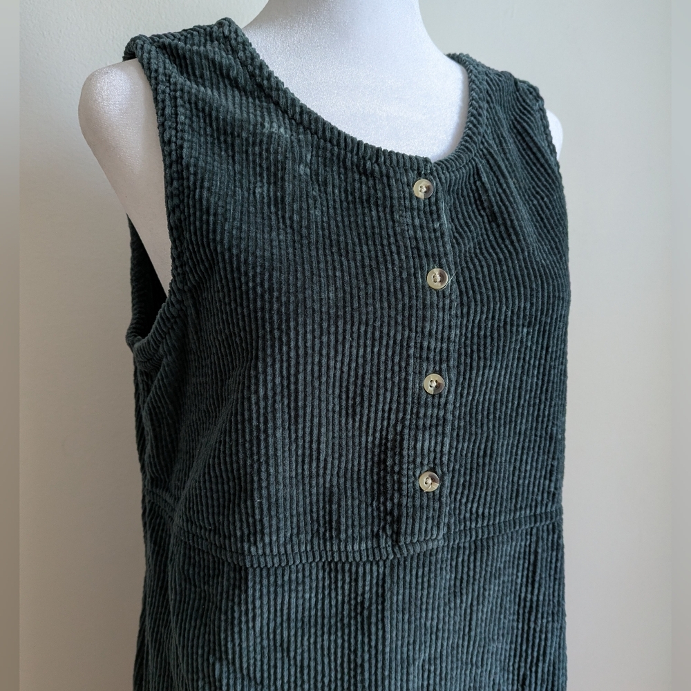 Vintage Cherokee 90s Green Corduroy Overall Dress Size S Pinafore Maxi